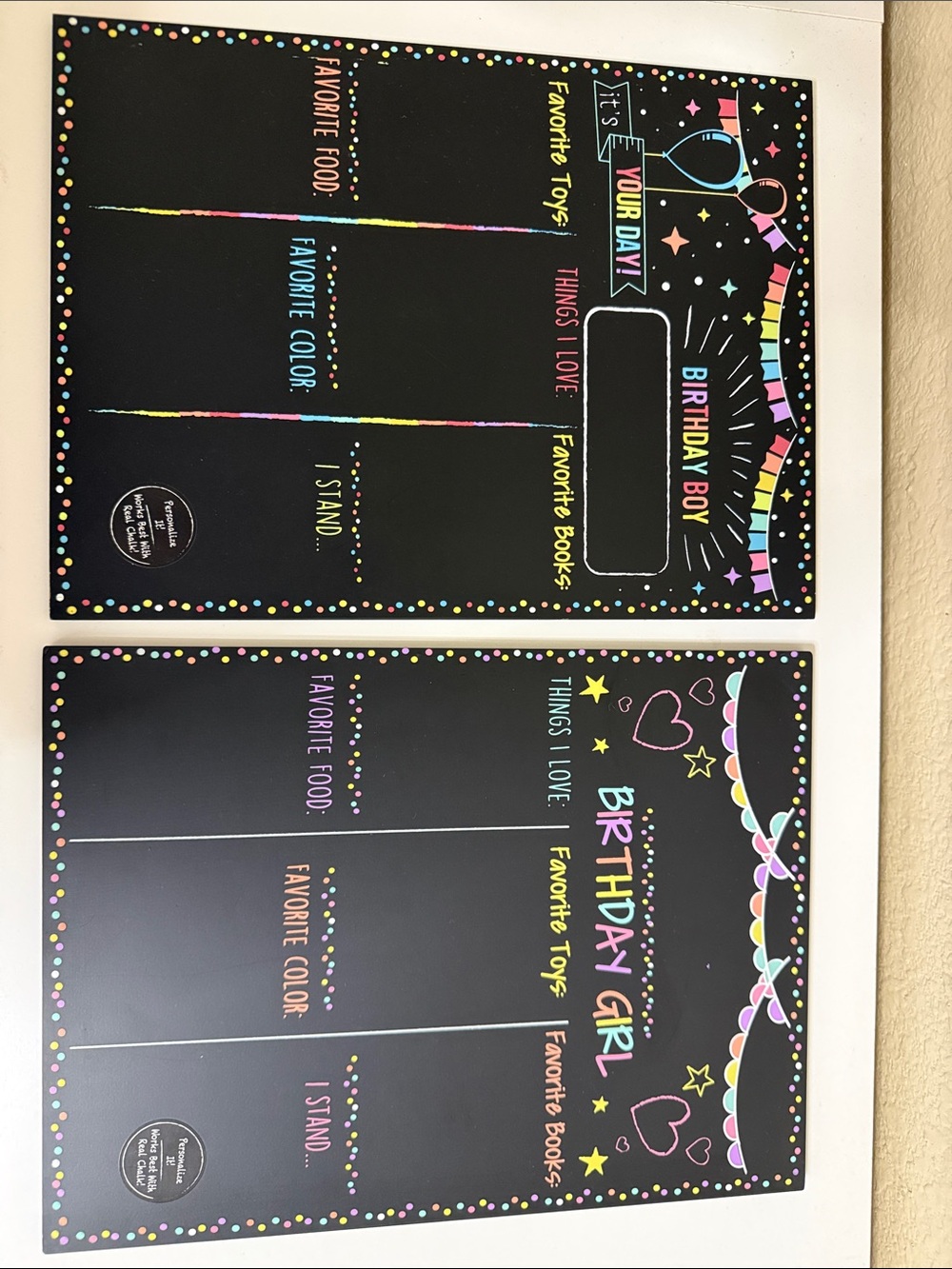 NWT birthday chalk board signs